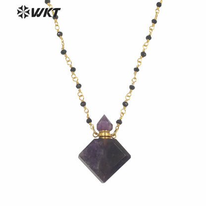 WT-N1229 WKT New Design Natural Precious Faceted Gemstone Essence Oil Bottle Necklace Hot Beads Chain Perfume Bottle Necklace