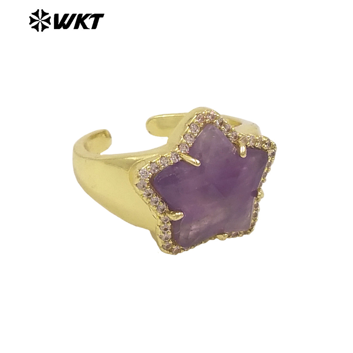 WT-R558 Sweet and Cute 18K Gold Plated Star Shape Natural Gemstone Opening Adjustable Ring for Girls As Party Decoration Jewelry