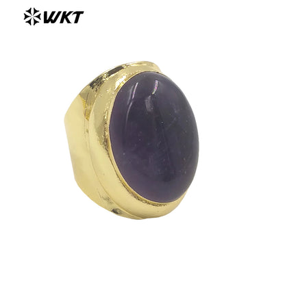 WT-R467 Newest Trendy Fashion HOT Ins Gemstone Jewelry Ring 18k Real Gold Plated Round Stone Anneversary Women Ring
