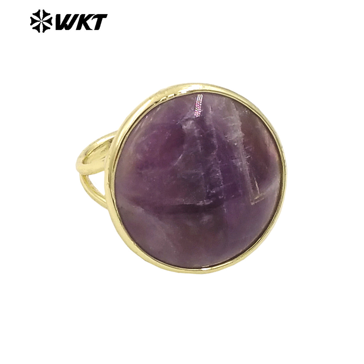 WT-R513 Wholesale New 18k Gold Plated Bezel Setting Natural Big Round Gemstone Lapis Birthday Stone Ring