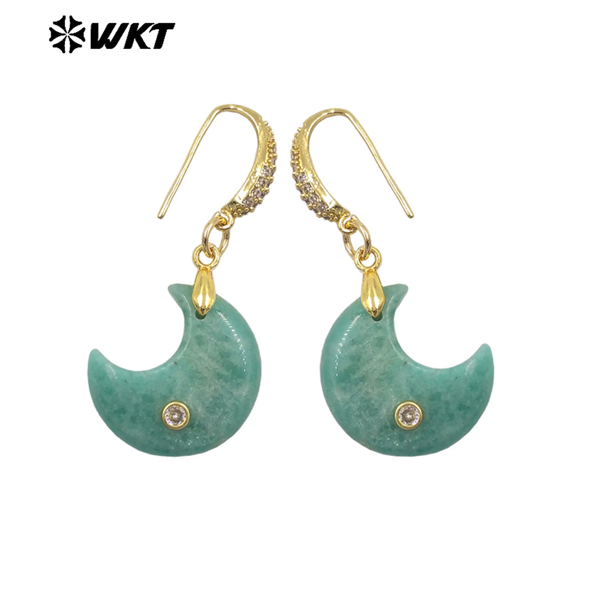 WT-E816 Lovely Style Zircon And Natural Gemstones Moon Shape Little Gold Pendant Earrings As Lady Daily Decorative Jewelry