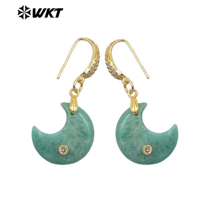WT-E816 Lovely Style Zircon And Natural Gemstones Moon Shape Little Gold Pendant Earrings As Lady Daily Decorative Jewelry
