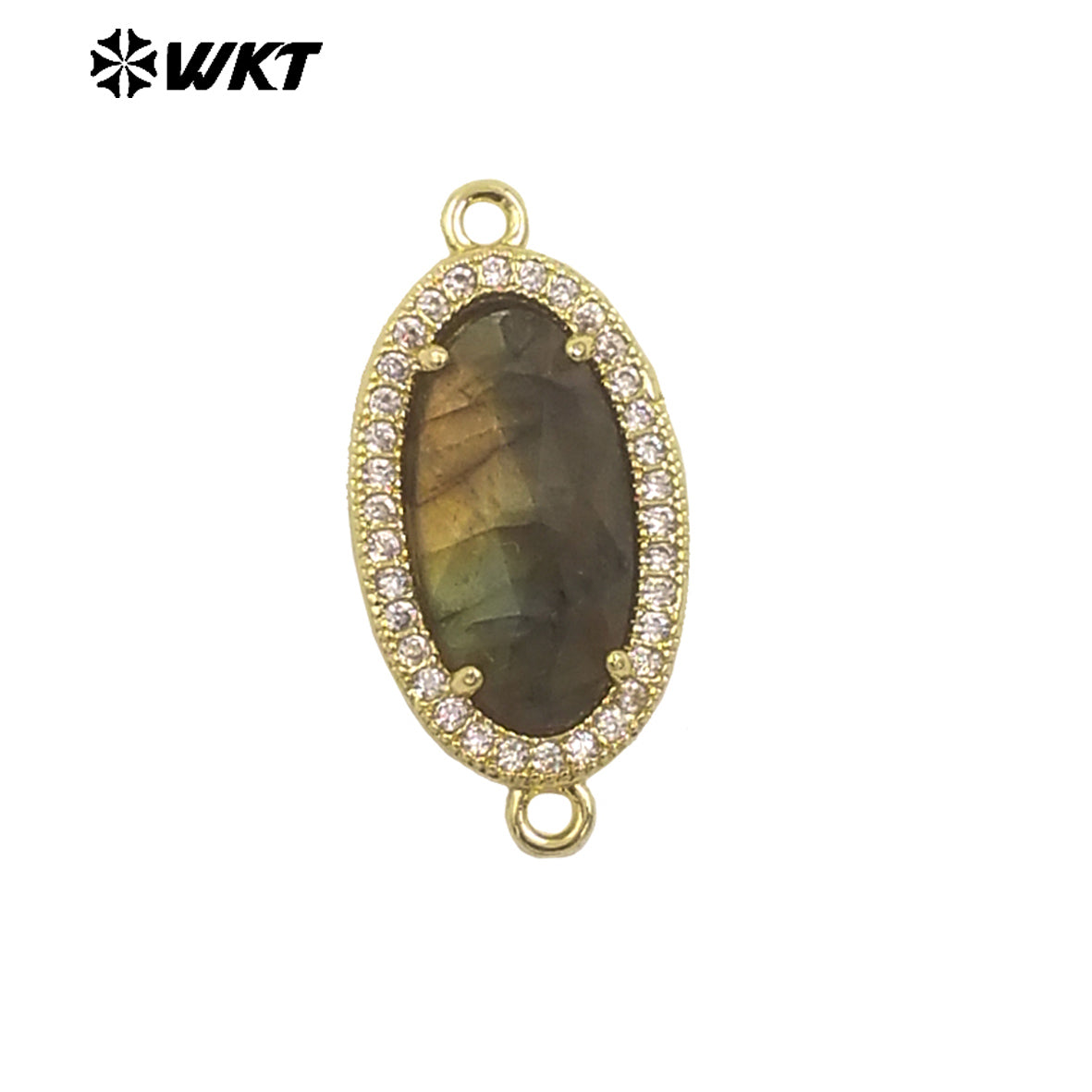 WT-C334 New Arrivals 18K Gold Plated Small Zircon Oval Multicolored Gemstone Necklace Pendant Connector Jewelry Accessories