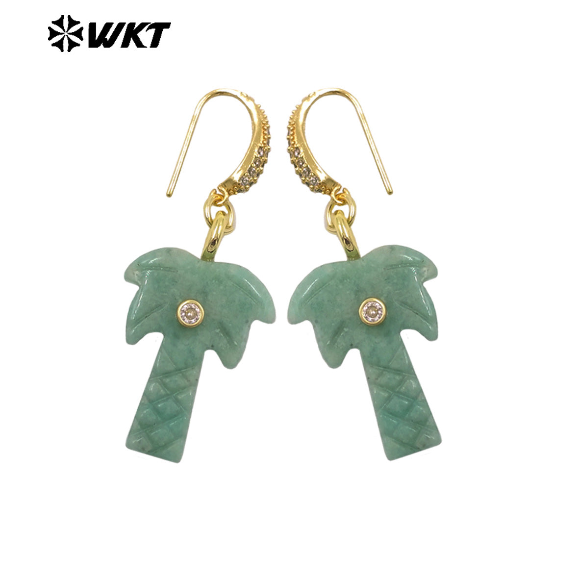 WT-E814 Beautiful Various Natural Gemstones Coconut Tree Shape Gold Pendant Earrings For Girls Summer Matching Jewelry