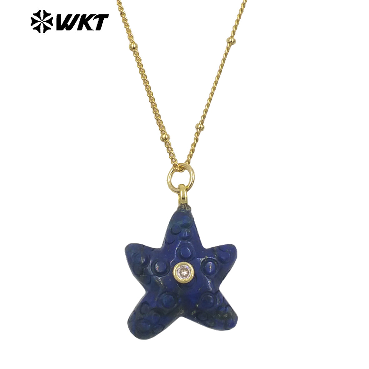 WT-N1532 Popular Trendy Gold Thin Chain With Starfish Shape Natural Gemstones Pendants Necklaces As Female Daily Decoration