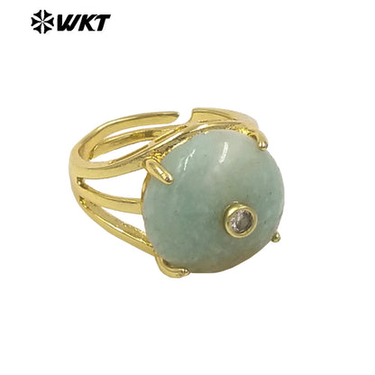 WT-R603 Newest Lovely Style Gold Plated Natural Gemstones And Zircon Round Women Rings For Party Wearing Decorative Jewelry