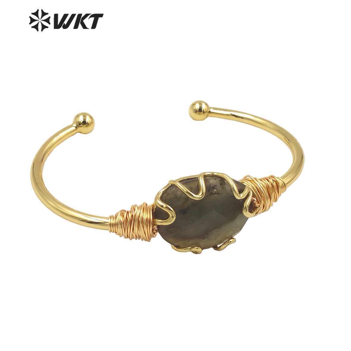 WT-B644 WKT Lovely Fashion Design Trendy Gift for Women Gemstone 18k Plating C Shaped Natural Colorful Gemstone Bracelets