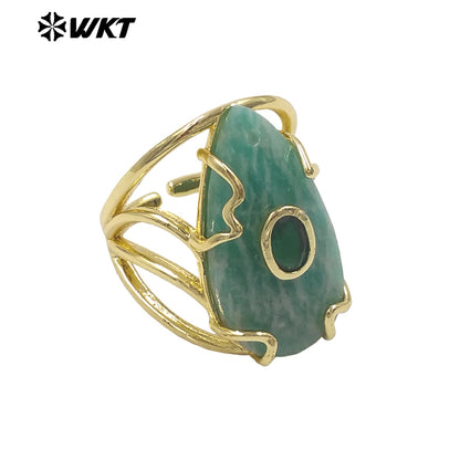 WT-R613 Wonderful Gold Plated Round Zircon And Various Natural Gemstones Waterdrop Shape Rings For Women Dance Party Matching