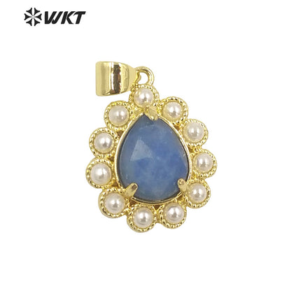 WT-JP359 New Fashion Gold Tiny Drop Charming Gold Plated Natural Gemstone Pendants With Different Stone Setting