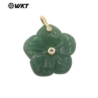 WT-P2029 Delicate Fashion Zircon And Natural Gemstones Hand Carved Lovely Flower Shape Pendant For Ladies Jewelry Making