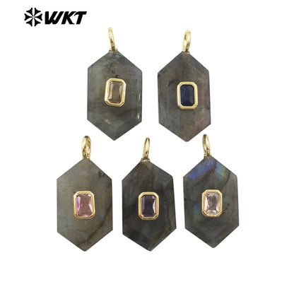 WT-P2083 New Arrival Zircon And Labradorite Various Natural Gemstones Geometric Shape Pendants For Handmade Earrings DIY