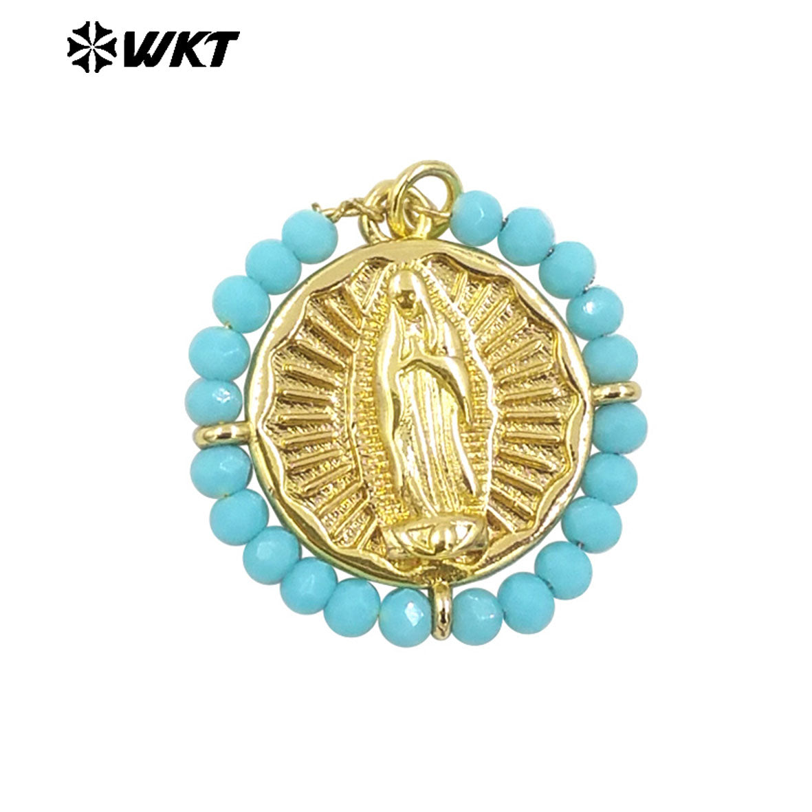 WT-MN986 Amazing New Hand Made Design Wire Wrapped Beads Decorate Big Round Religious Virgin of Guadalupe Necklace
