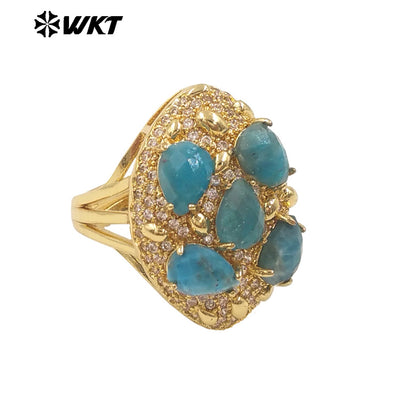 WT-R543 Wholesale Fashion Gold Plated Micropave Zircon Setting With Natural Faceted Gemstone Birthday Stone Ring for Women