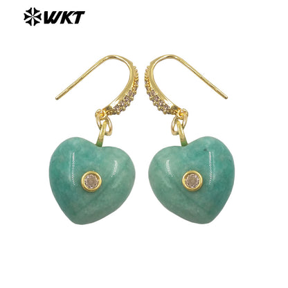 WT-E817 High Quality Zircon And Colorful Natural Gemstone Heart Shape Pendant Earrings As Friends Romantic Jewelry Gifts