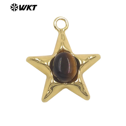 WT-P2133 Wonderful Design Gold Electroplated Natural Gemstones Star Shape Tiny Pendants For Friend Jewelry Gift DIY Making