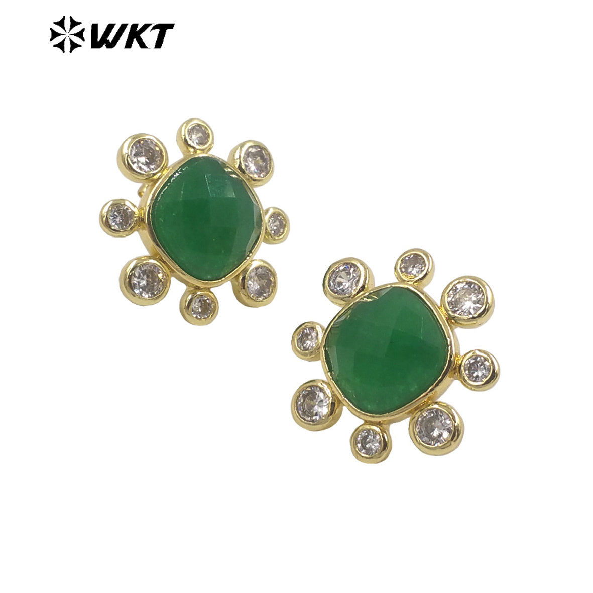 WT-ME091 Wholesale Newest Fashion square Gemstone with clear Cubic Zircon Around Setting Earrings Studs Gold Birthday Earring
