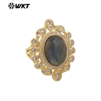 WT-MR028 Newest Summer Design Fashionable Royal Court Style Precious Women Adjustable Natural Stone Zircon Wedding Ring