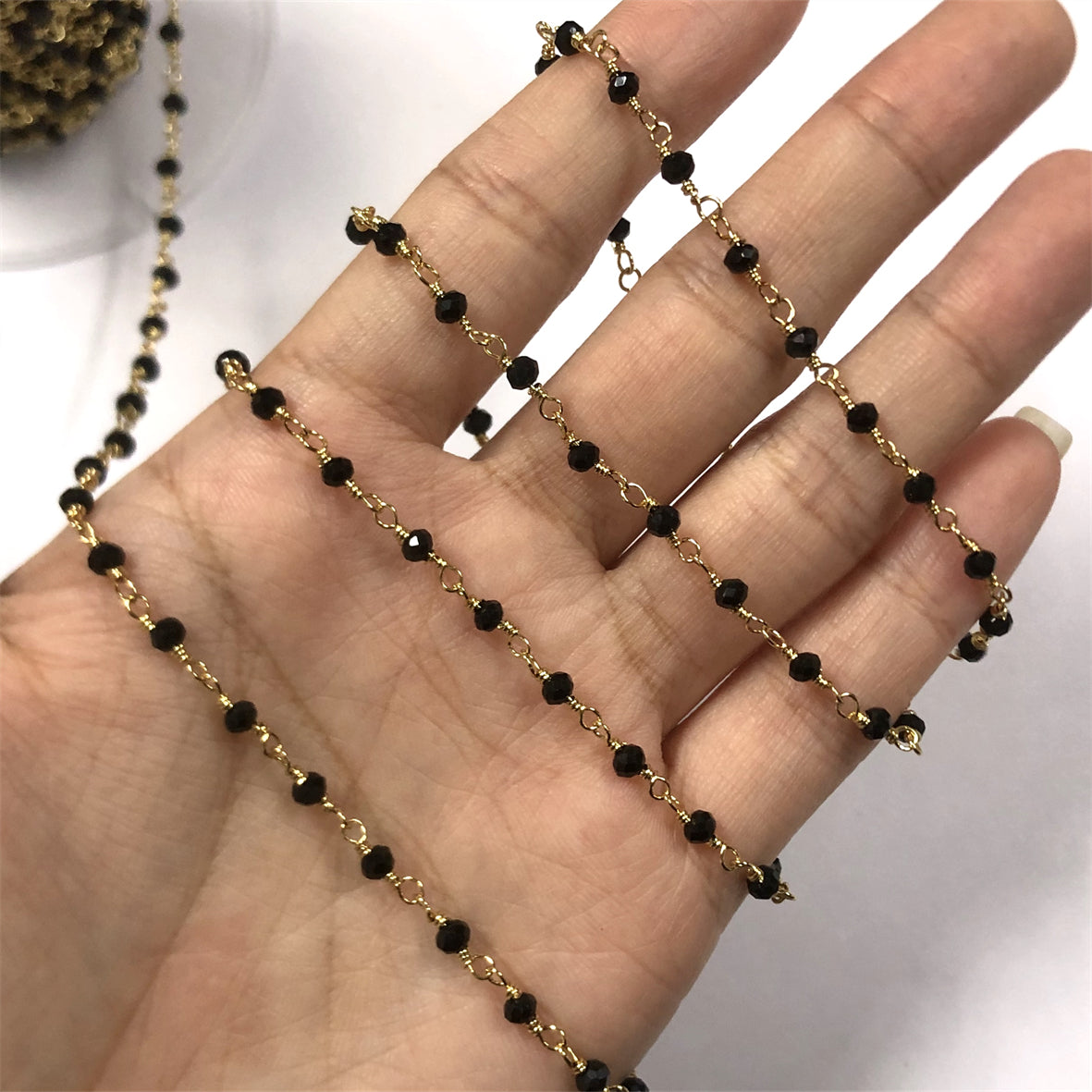WT-RBC206 New and Beautiful Jewelry and Natural Black Crystal and Brass Making for Women Wire Wrapped Rosary Beads Necklace
