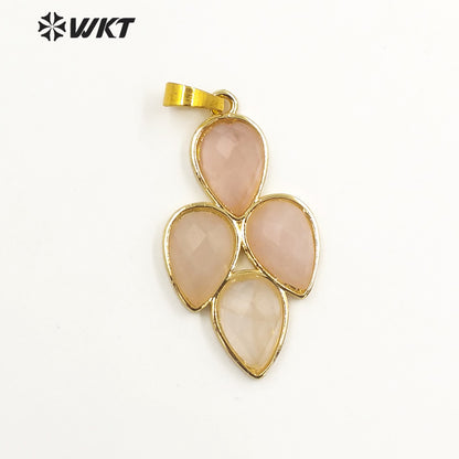 WT-P1922 Fashion Design Trendy New Precious Leaf Shaped Colorful Stone Oval Amazonite Amethyst Gemstone Pendants