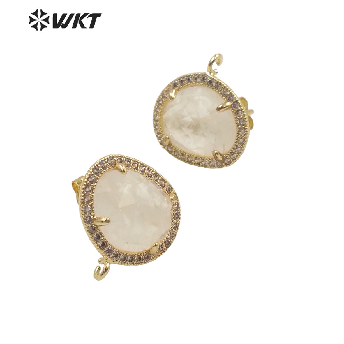 JFE80 Wholesale Fashion Gold Bezel 18k Electroplated Natural Stone Earring Studs Women Beautiful Precious Stone Earring Findings