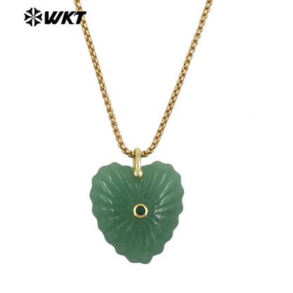 WT-N1524 Romantic Design Gold Chain And Various Natural Gemstones Carved Heart Shape Pendant Necklaces As Valentines’s Day Gift