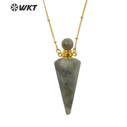 WT-N1407 Amazing Big Long Bullet Shape Natural Gemstone Made Perfume Bottle Necklace Women Essencial Oil Bottle Necklace