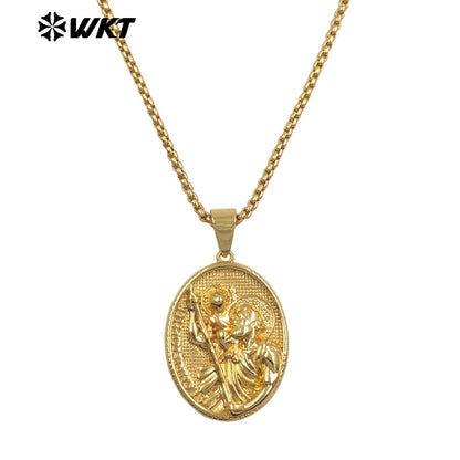 WT-JFN36 Religious Style Pendant Necklace with 18K Gold Electroplated Jesus Patterns High Quality Resist Tarnishable Jewelry