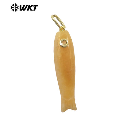 WT-P2114 Interesting Cute Style Natural Gemstones And Zircon Long Fish Shape Charms Pendants For Women Trendy Earrings DIY