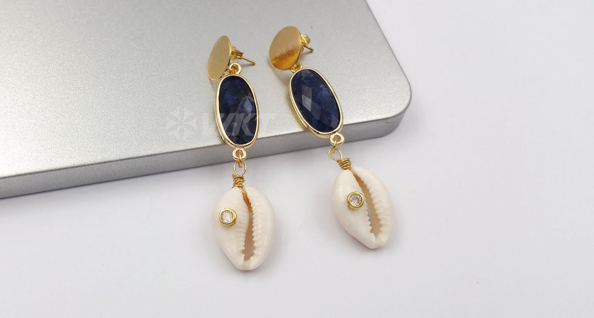WT-E564 New Design Natural Cowrie Jewelry Long Earrings With Stone and Cowrie Earring Lady Fashion Earrings