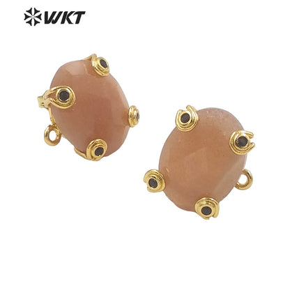 WT-E658 WKT 2022 New Trend Jewelry Natural Stone Cubic Zircon Prong Setting Women Jewelry Finding Earrings Wiht Hook Hanging