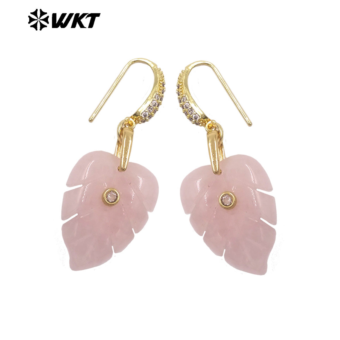 WT-E829 Wholesale Popular Zircon And Colorful Natural Gemstones Carved Leaf Shape Gold Earrings For Women Lovely Jewelry
