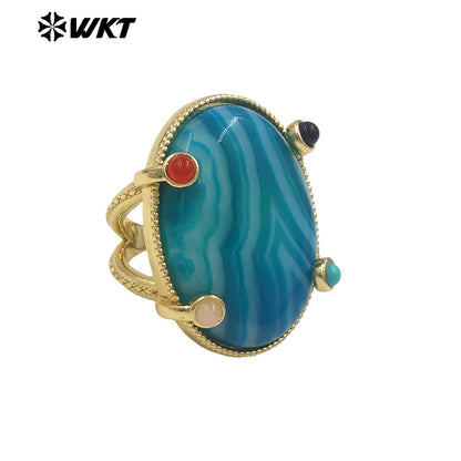 WT-R585 Newest Style Gold Plated Natural Gemstones With Little Stone Adjustable Rings For Women New Year Jewelry Gifts