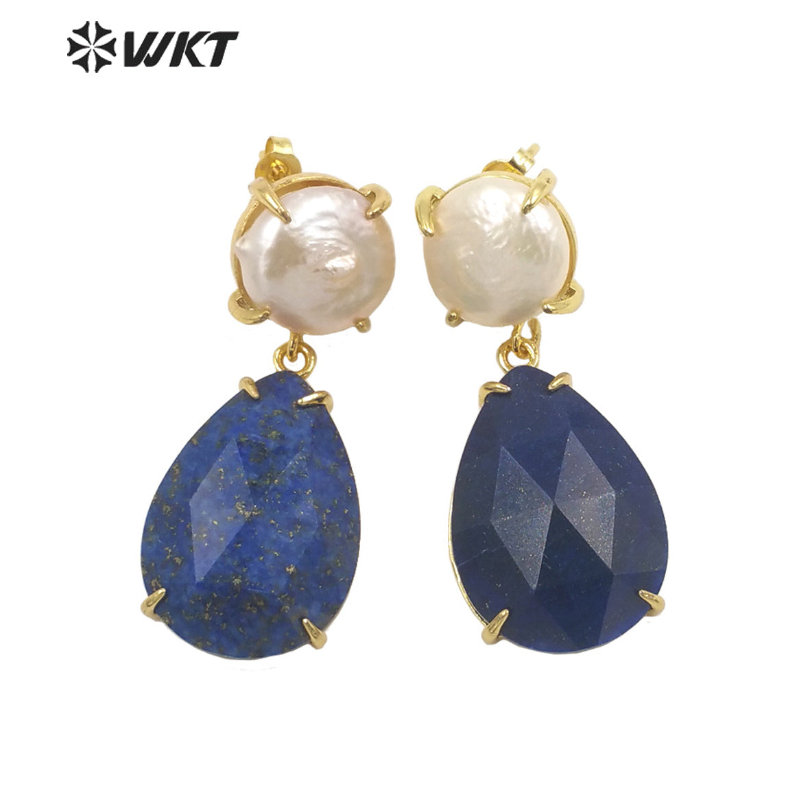 WT-E696 Amazing the Royal Nobility Gorgeous Design Women Natural Gemstone Teardrop Earrings with Pearl Studs in Resist Gold