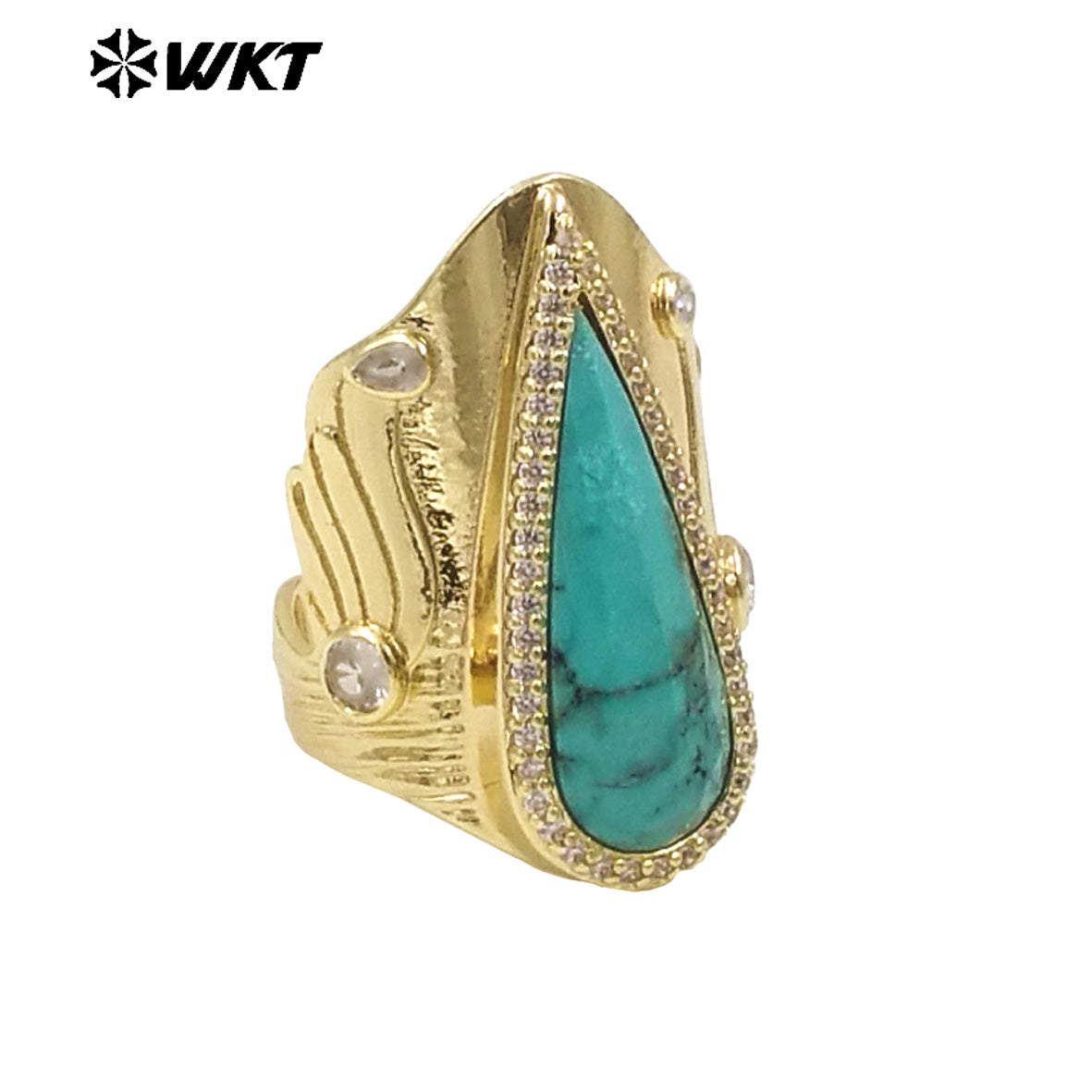 WT-R523 Amazing New Big Cocktail Long Pear Amazonite Stone Setting Women Party Ring or for Friend Birthday Gift