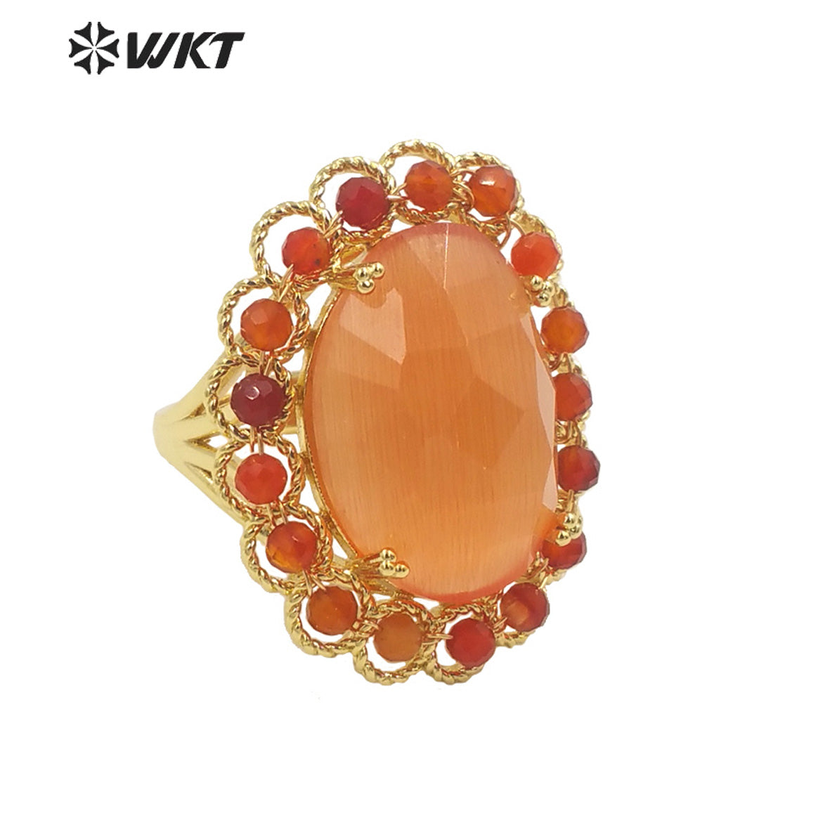 WT-R459 WKT Wholesale New Women 18k Gold Plated Resist Tarnishable Oval Cat Eye Stone Ring Charming Stone Beads Beauty Ring