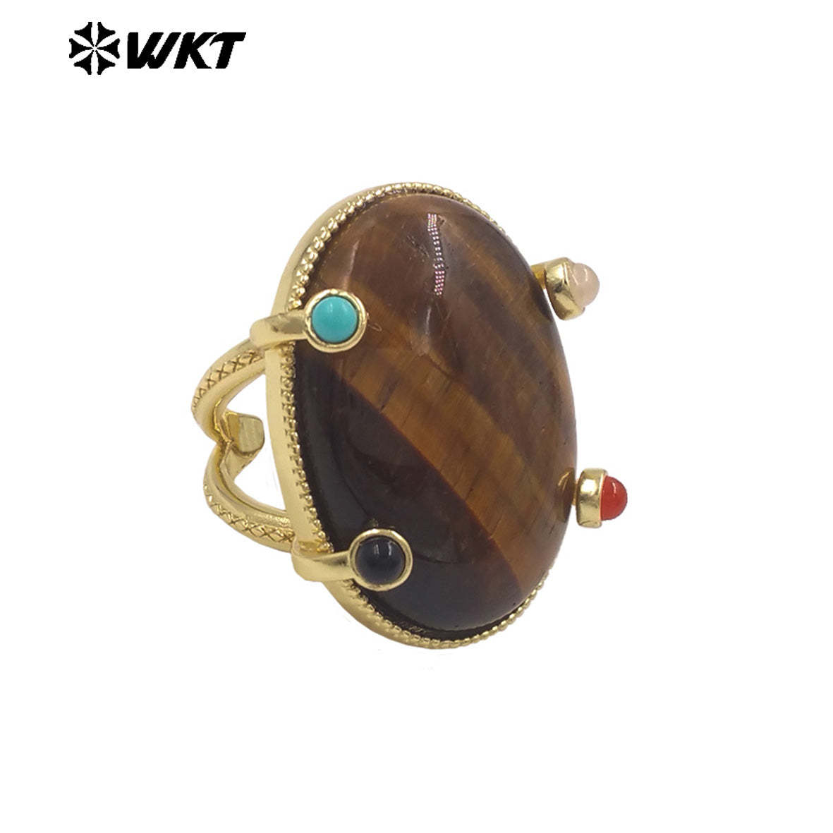 WT-R586 Lovely Romantic Design Gold Plated Little Stone And Natural Big Gemstones Women Rings As Friends Jewelry Presents