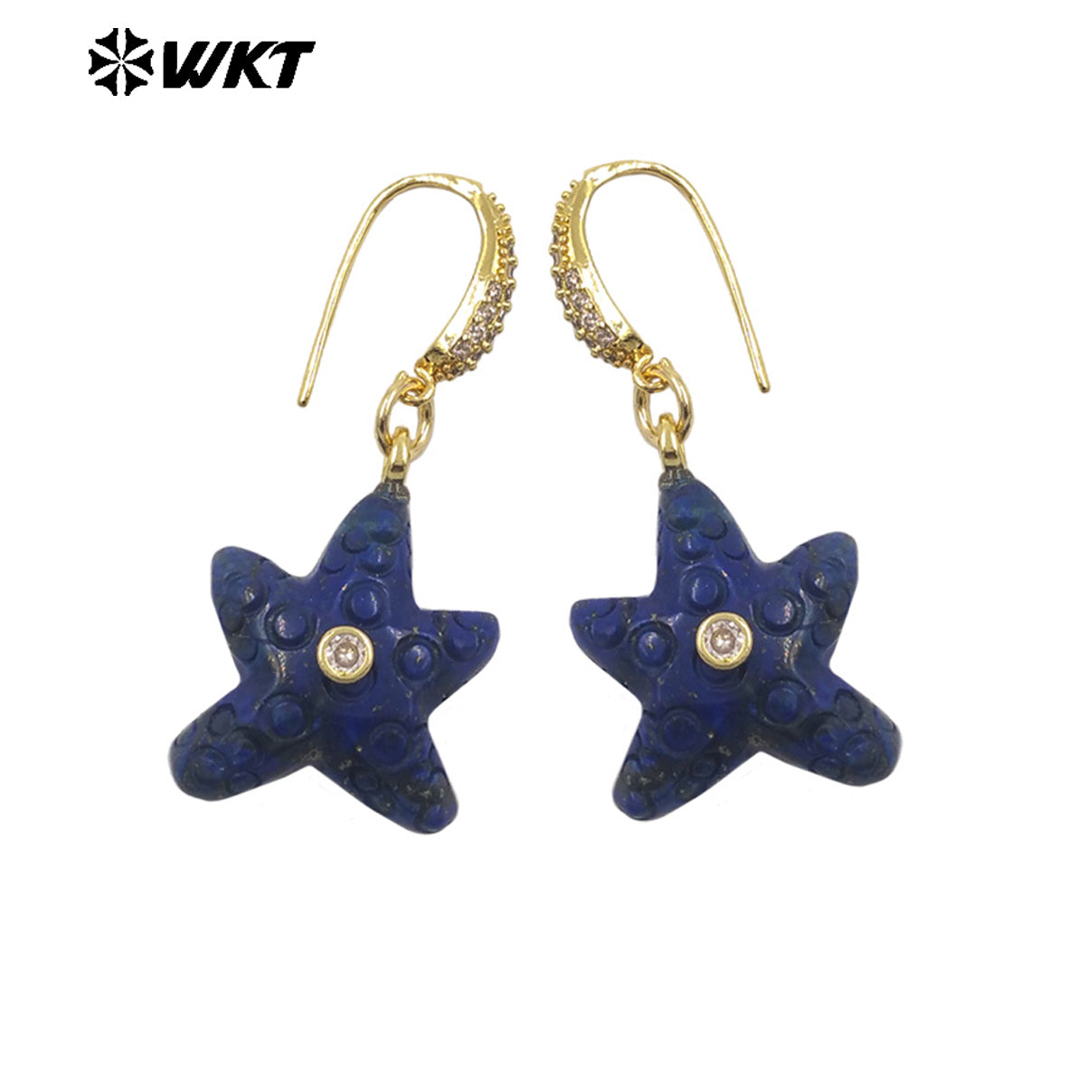 WT-E815 Interesting And Delicate Multiple Natural Gemstones Starfish Shape Gold Earrings As Girl Friends Jewelry Present