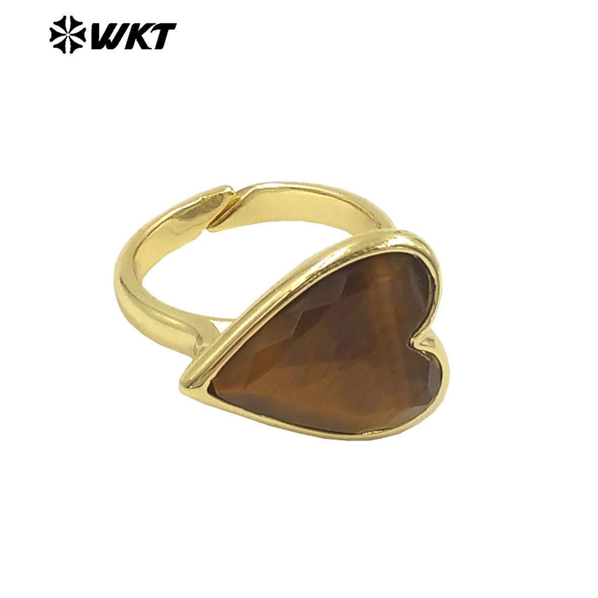WT-R559 New Romantic 18K Gold Plated Heart Shape Natural Gemstone Adjustable Couple Ring for Girlfriend As Valentine's Day Gift