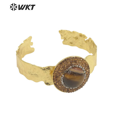WT-B627 INS Trendy Gold Rhinestone Bangle Women 18k Gold Plated Round Stone Bangle Europe Boho Opening Stone Bangle