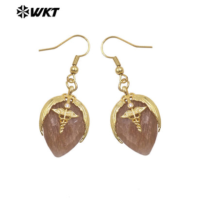 WT-E788 Exquisite Rose Quartz Multi Natural Gemstones Strawberry Shape Gold Plated Earrings For Women Lovely Jewelry Gift