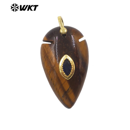 WT-P2144 New Product Colorful Zircon And Natural Gemstones Pointed Waterdrop Shape Gold Pendants For Unique Jewelry Making