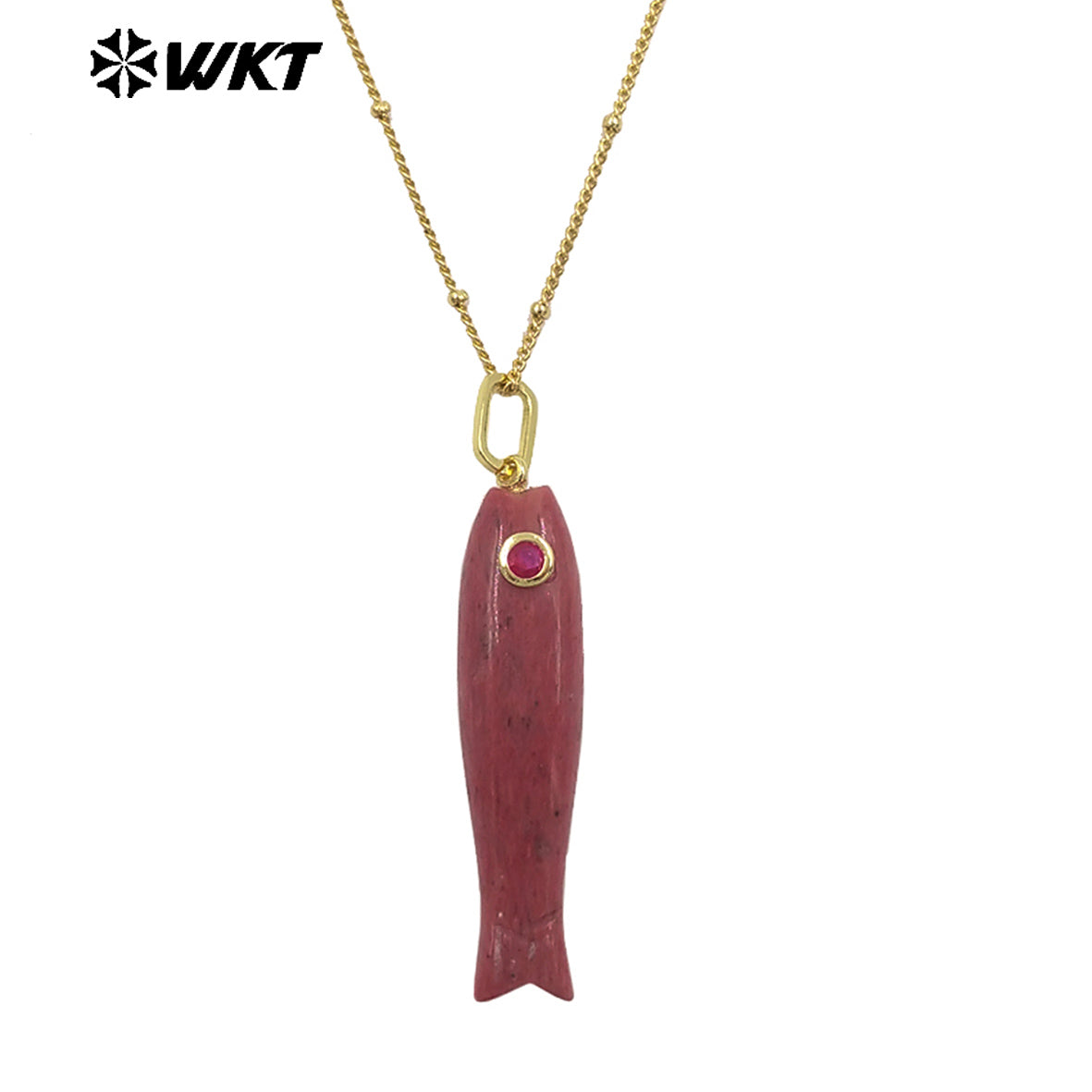WT-N1535 Charming Trendy Natural Gemstones Little Fish Shape Gold Pendant Necklaces As Female Party Birthday Jewelry Gifts