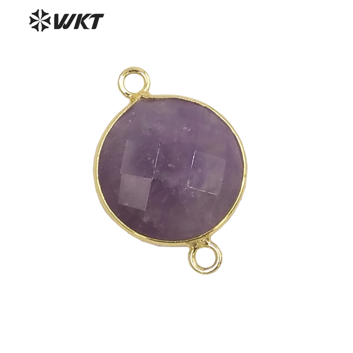 WT-C314 WKT Newest 16mm Round Double Faceted Gemstone Connectors for Jewelry Findings Amethyst Amazonite Stone for Bracelet