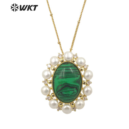 WT-MN979 New Light Luxury Design Natural Gemstone Pendant Pearl Zircon Exquisite Charming Pendant Natural Gemstone Necklace