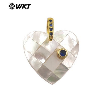WT-JP483 Classic Fashion Gold Plated Zircon Setting In White Shell Heart Shape Little Pendants As DIY Necklace Accessories