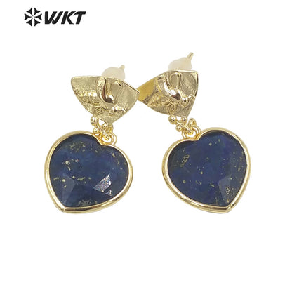 WT-E680 WKT Newest Fashion Small Lovely Heart Earrings Studs Gold Plated Natural Gemstone Women Stone Earrings