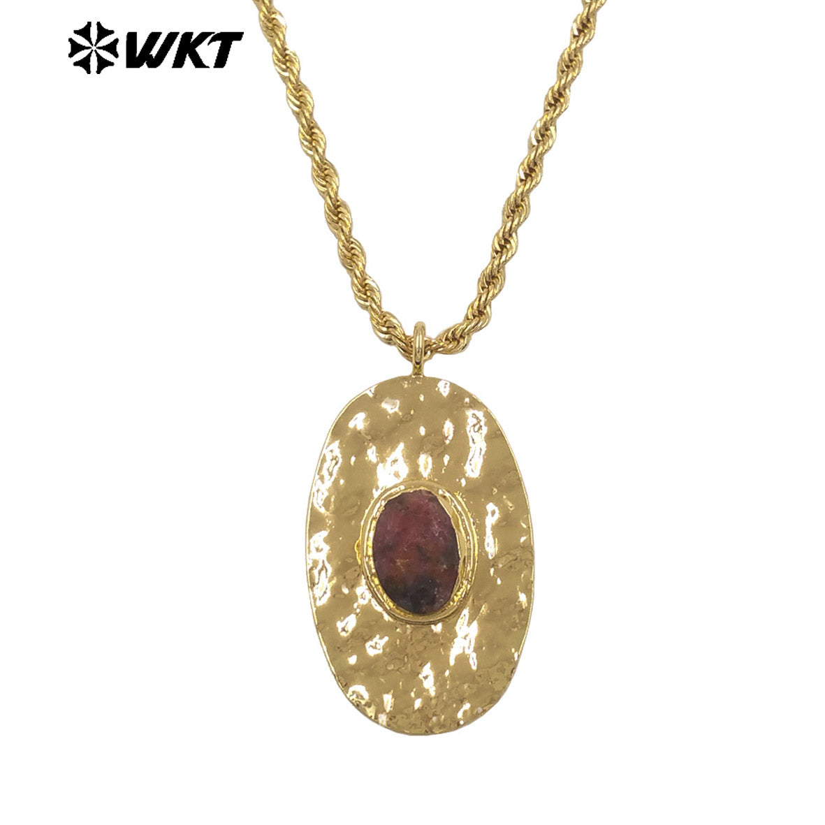 WT-N1538 Elegant Style Brass Chain With Gold Plated Natural Gemstone Oval Pendant Necklace For Lady Friend Birthday Gift