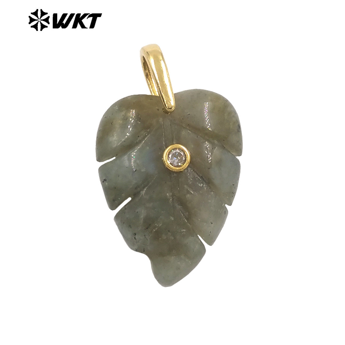 WT-P2141 Wonderful Zircon And Multi Colors Natural Gemstones Hand Carved Leaf Shape Gold Pendants For Lady Earrings DIY