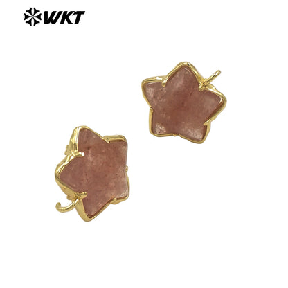 JFE119 Newest Fashion 18K Gold Plated Stone in Prong Setting With One Hoop Star Earring Studs Accessory