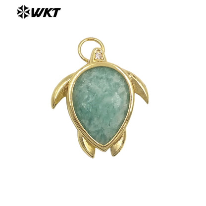 WT-P2015 Wholesale Exquisite Sea Turtles Shape Natural Gemstones Gold Plated Lovely Pendants For Ladies Jewelry Decoration